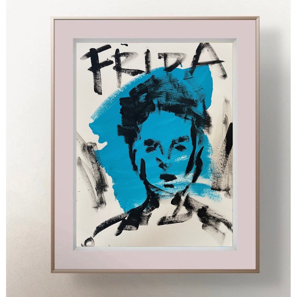 OMAN Original Frida Kahlo Portrait Art Blue Neo-Expressionist Painting 8.5x11